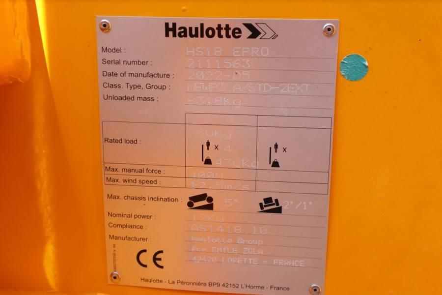 Haulotte HS18EPRO Valid Inspection, Full Electric 4x4 Drive 2022 HAULOTTE - HS18EPRO - 61149 HS18EPRO Valid Inspection, Fu...