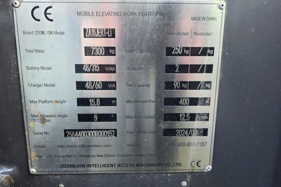 Zoomlion ZA16JERT-LI NEW / UNUSED, Valid Inspection, *Guara 2024 ZOOMLION - ZA16JERT-LI - 63902 Zoomlion ZA16JERT-LI NEW /...
