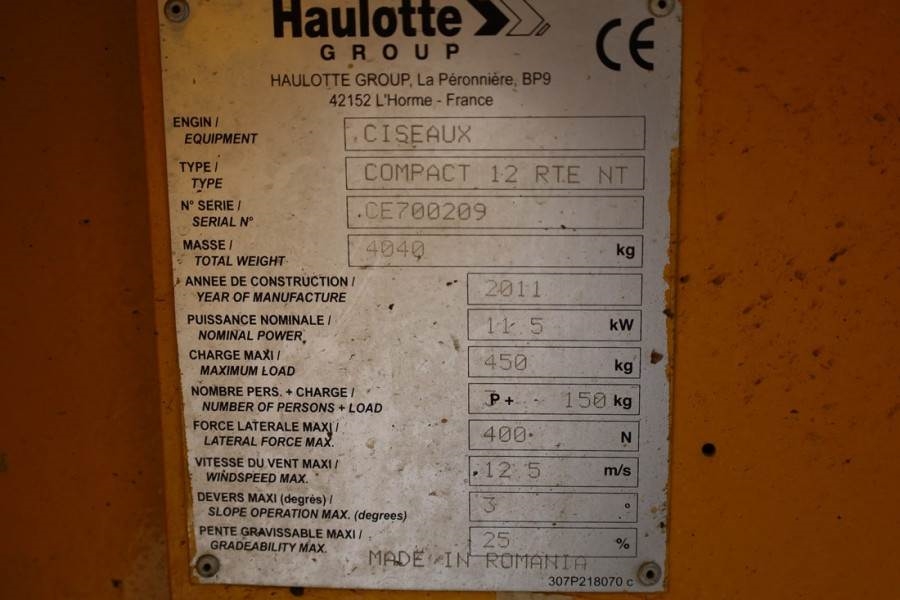 Haulotte Compact 12RTE Electric, 12m Working Height, 450kg 2011 HAULOTTE - Compact 12RTE - 63601 Compact 12RTE Electric, 1...