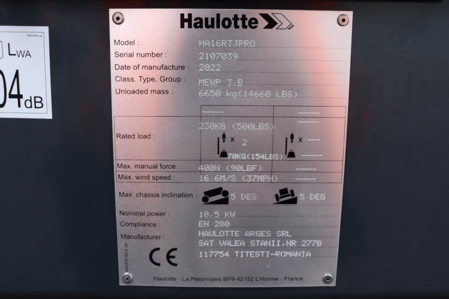 Haulotte HA16RTJ Pro NEW, Valid inspection, *Guarantee! Die 2022 HAULOTTE - HA16RTJ Pro - 60893 HA16RTJ Pro NEW, Valid ins...