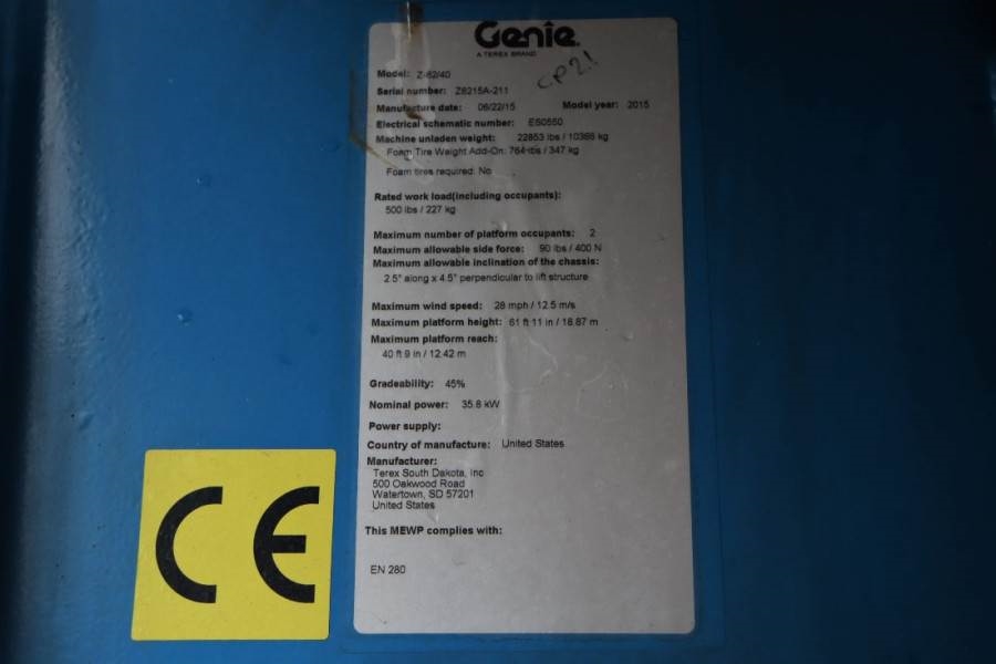 Genie Z62/40 Valid inspection, *Guarantee! Diesel, 4x4 D 2015 GENIE - Z62/40 - 60029 Z62/40 Valid inspection, *Guarantee! ...