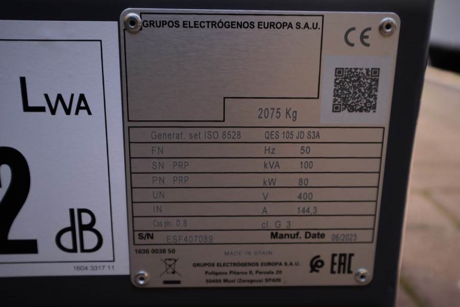 Atlas Copco QES 105 JD S3A ESF Valid inspection, *Guarantee! D 2023 ATLAS COPCO - QES 105 JD S3A ESF - 62238 QES 105 JD S3...