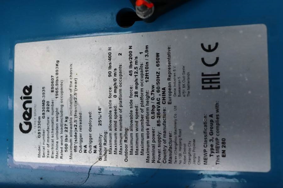 Genie GS1330M All-Electric DC Drive, 5.9m Working Height 2020 GENIE - GS1330M - 60570 GS1330M All-Electric DC Drive, 5.9m ...