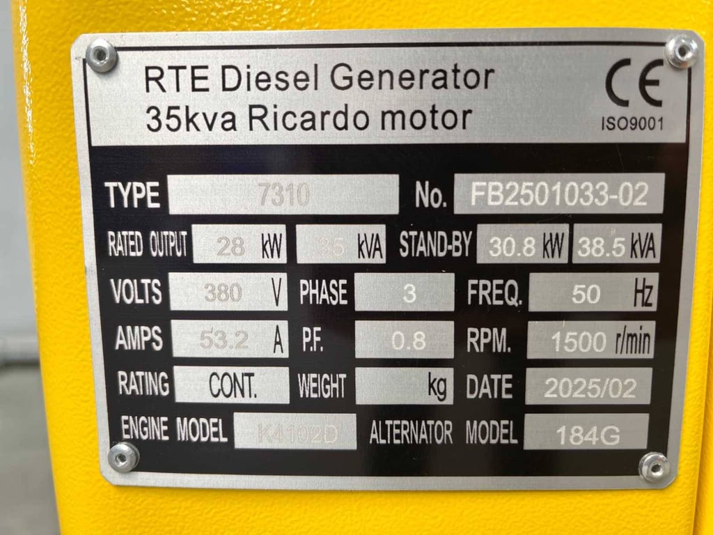 Generator RTE 7310 Diesel 35kVA 2025 New 2025 RTE 7310 2025 0 Generators image 13
