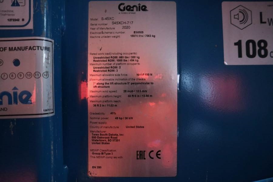 Genie S45XC Valid inspection, *Guarantee! 15.5m Working 2020 GENIE - S45XC - 60484 S45XC Valid inspection, *Guarantee! 15....