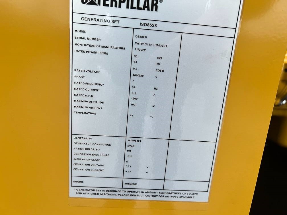 CAT DE 88 E0 (80KVA 64KW) new unused 2022 5027 DE 88 E0 (80KVA 64KW) new unused 2022 1 Generators image 6