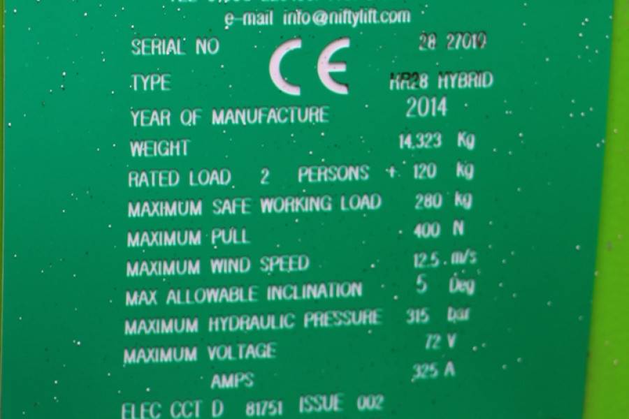 Niftylift HR28 HYBRIDE Valid inspection, *Guarantee! Hybrid, 2014 NIFTYLIFT - HR28 HYBRIDE - 60253 Niftylift HR28 HYBRIDE ...