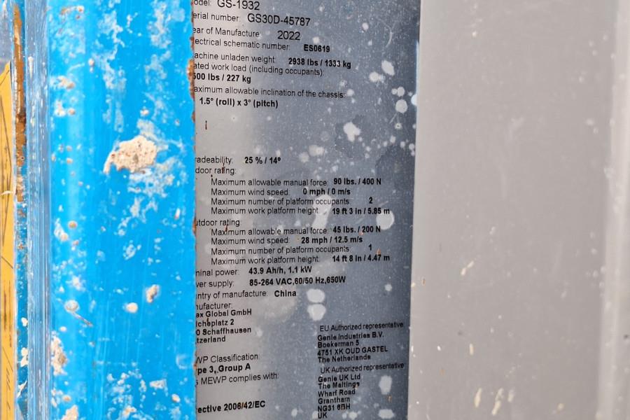 Genie GS1932 E-Drive Several In Stock, 8m Working Height 2022 GENIE - GS1932 E-Drive - 63743 GS1932 E-Drive Several In Sto...