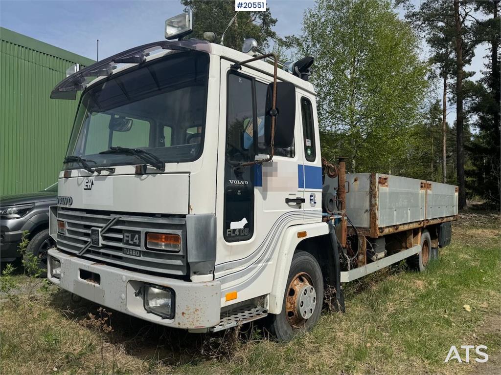 Volvo FL4 Flatbed Truck with HMF Crane – Sold as a Repai 1987 20551 FL4 Flatbed Truck with HMF Crane – Sold as a Repai 198...