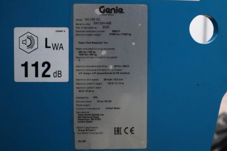 Genie SX135 XC Valid inspection, *Guarantee! 43m Working 2020 GENIE - SX135 XC - 62337 SX135 XC Valid inspection, *Guarant...