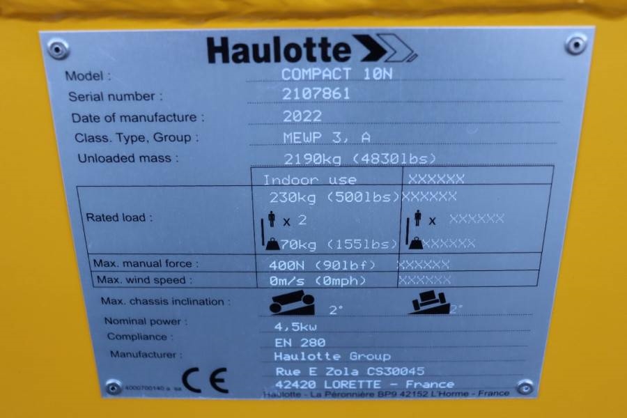 Haulotte Compact 10N Valid Inspection, *Guarantee! 10m Work 2022 HAULOTTE - Compact 10N - 60895 Compact 10N Valid Inspecti...