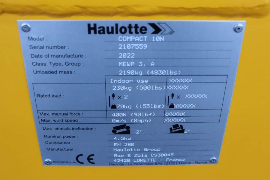 Haulotte Compact 10N Valid Iinspection, *Guarantee! 10m Wor 2022 HAULOTTE - Compact 10N - 60894 Compact 10N Valid Iinspect...