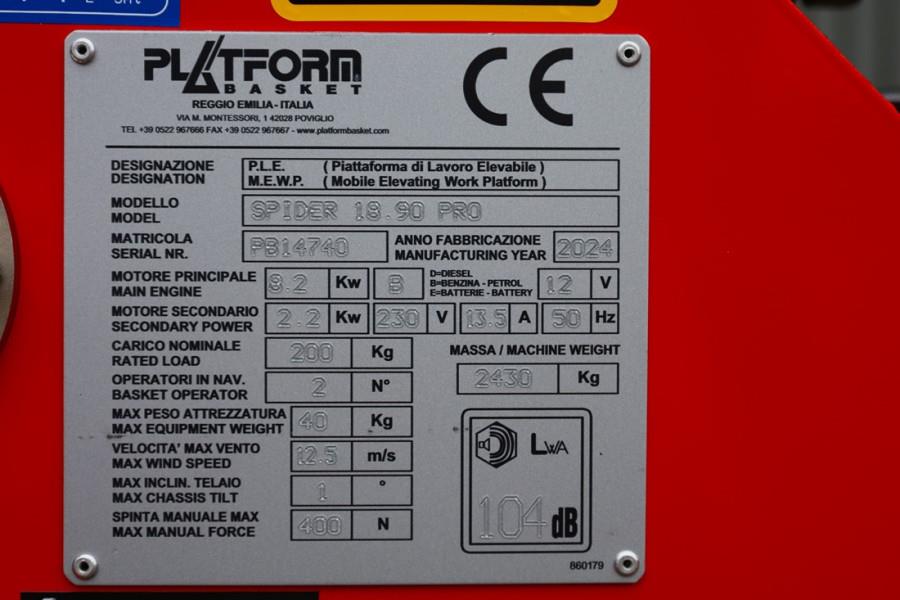Platform Basket Spider 18.90 PRO CE Declaration, Valid inspection, 2024 PLATFORM BAS - Spider 18.90 PRO - 63219 Basket Spi...