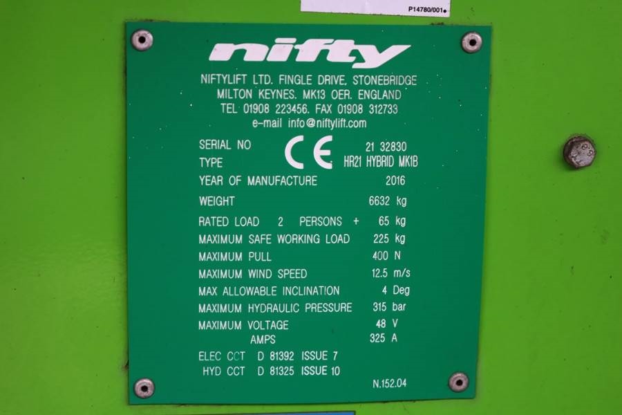Niftylift HR21 HYBRID Hybrid, 4x4 Drive, 21m Working Height, 2016 NIFTYLIFT - HR21 HYBRID - 90032 Niftylift HR21 HYBRID Hy...