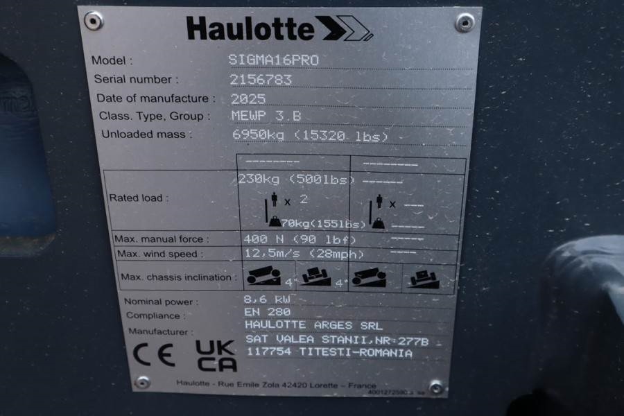 Haulotte SIGMA 16PRO NEW / UNUSED, Valid Inspection, *Guara 2025 HAULOTTE - SIGMA 16PRO - 63785 SIGMA 16PRO NEW / UNUSED, ...