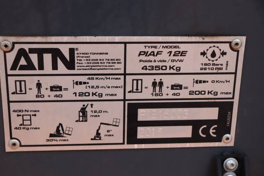 ATN PIAF 12E Electric, 12m Working Height, 5m Reach, T 2016 ATN - PIAF 12E - 61814 ATN PIAF 12E Electric, 12m Working Heig...