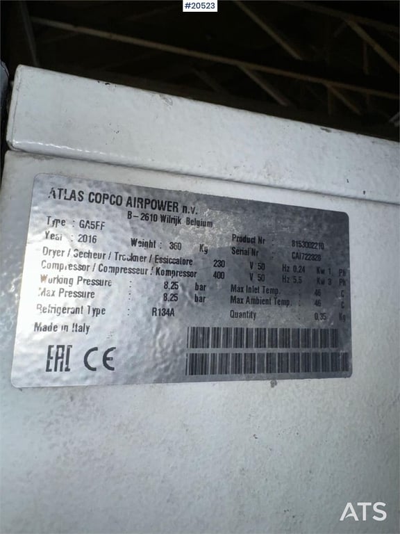 Atlas Copco GA5FF Compressor 2016 20523 GA5FF Compressor 2016 1 Compressors image 8