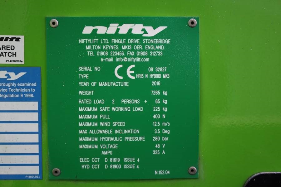 Niftylift HR15N Hybrid MK3 Hybrid, 4x2 Drive, 15.5m Working 2016 NIFTYLIFT - HR15N Hybrid MK3 - 90040 Niftylift HR15N Hybr...