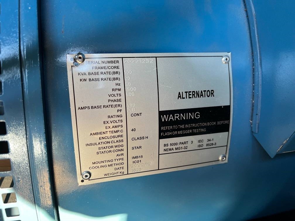 Ricardo 100KVA (80KW) SILENT GENERATOR 3 PHASE 50HZ 400V 2022 5007A Ricardo 100KVA (80KW) SILENT GENERATOR 3 PHASE 50HZ 40...