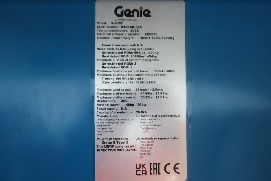 Genie S45XC Valid Inspection, *Guarantee! Diesel, 4x4 Dr 2022 GENIE - S45XC - 61346 S45XC Valid Inspection, *Guarantee! Di...