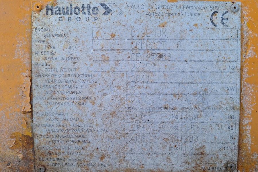 Haulotte Compact 10 Electric, 10m Working Height, 450kg Cap 2011 HAULOTTE - Compact 10 - 63602 Compact 10 Electric, 10m Wo...