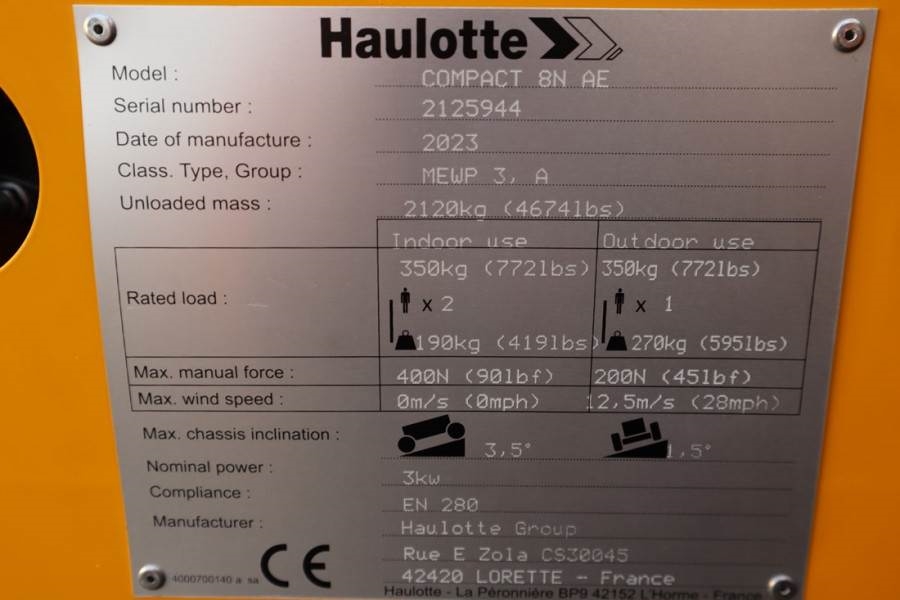 Haulotte Compact 8N Valid inspection, *Guarantee! 8m Workin 2023 HAULOTTE - Compact 8N - 61361 Compact 8N Valid inspection...