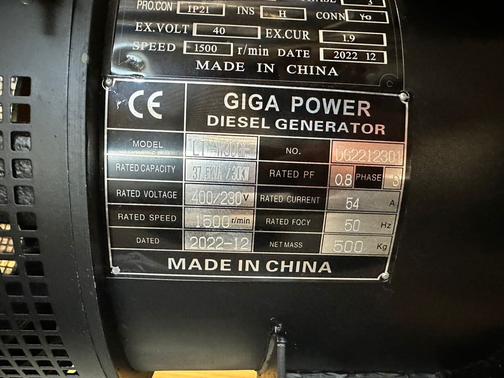 Giga power LT-W30GF 37.5 KVA Open generator 2022 00031756 Giga power LT-W30GF 37.5 KVA Open generator 2022 1 image 7