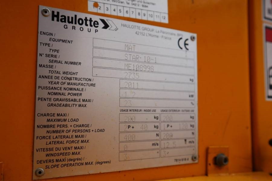 Haulotte STAR 10 Electric, 10m Working Height, 3m Reach, 20 2011 HAULOTTE - STAR 10 - 61684 STAR 10 Electric, 10m Working ...
