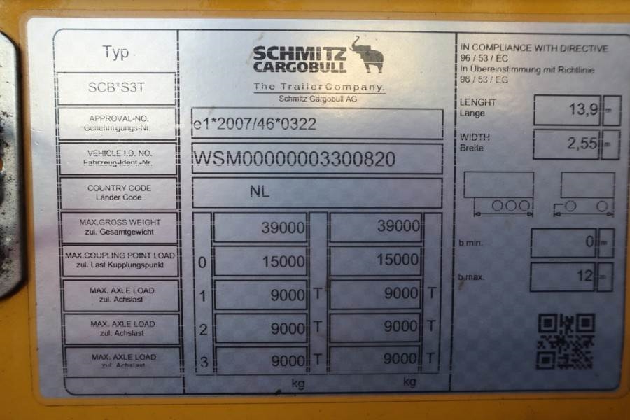 Schmitz CARG SCB3ST CoC Documents, TuV Loading Certificate 2018 SCHMITZ CARG - SCB3ST - 61412 Schmitz Cargobull CARG SCB3S...