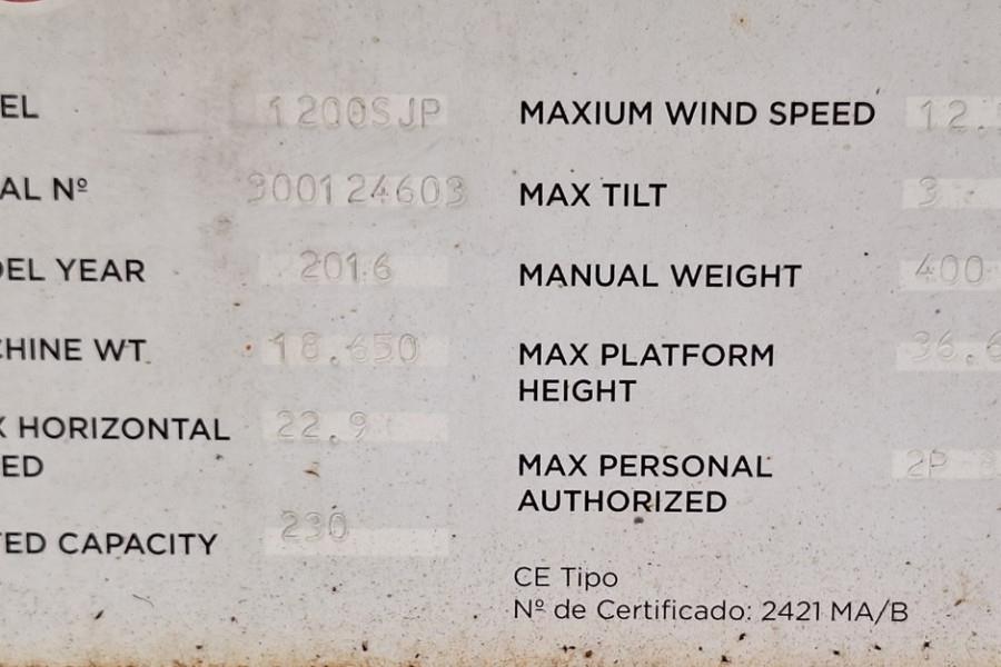 JLG 1200SJP Diesel, 38.7m Working Height, 23.5m Reach, 2016 JLG - 1200SJP - 90394 1200SJP Diesel, 38.7m Working Height, 23...