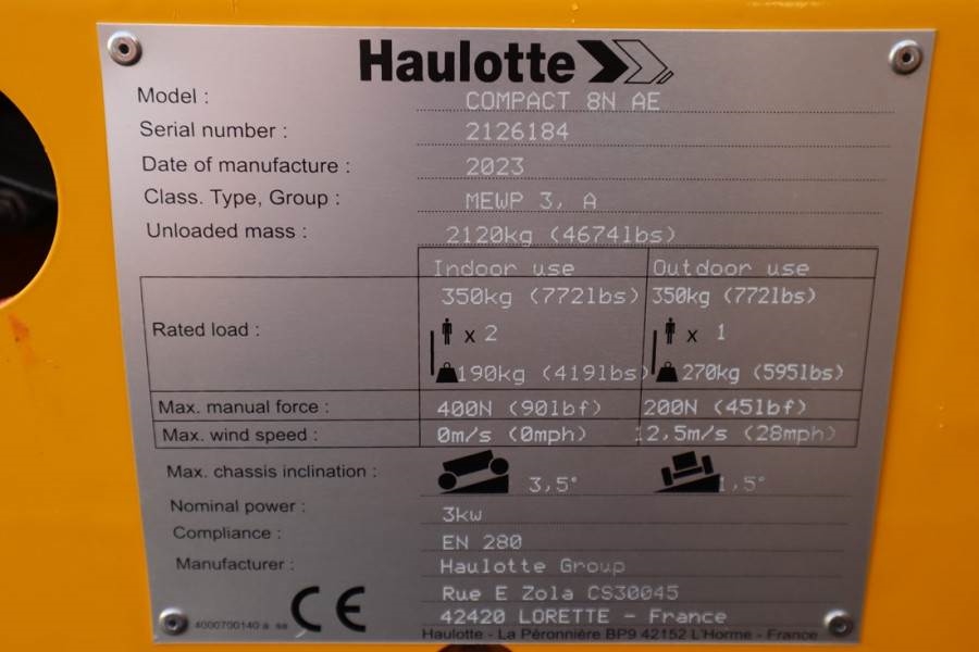 Haulotte Compact 8N Valid inspection, *Guarantee! 8m Workin 2023 HAULOTTE - Compact 8N - 61362 Compact 8N Valid inspection...