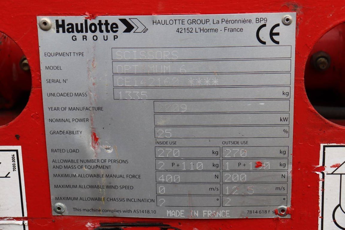 Scissor lift Haulotte Optimum 6 Electric 6.45m 2009 2009 Optimum 6 2009 1 Scissor Lifts image 10