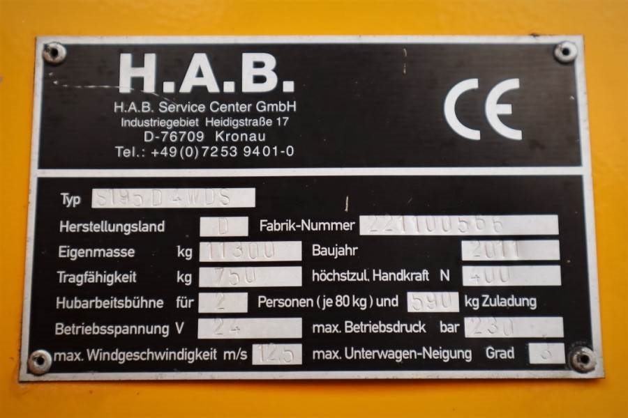 HAB S195-24 D4WDS Diesel, 4x4 Drive, 19.5m Working Hei 2011 HAB - S195-24 D4WDS - 62154 HAB S195-24 D4WDS Diesel, 4x4 Driv...