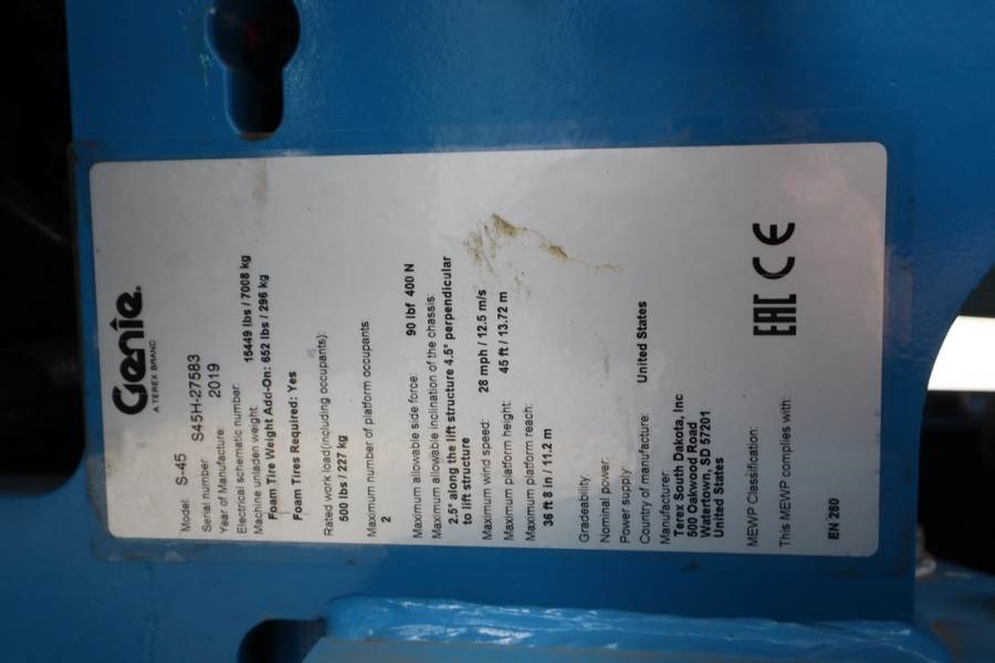 Genie S45 Valid inspection, *Guarantee! Diesel, 4x4 Driv 2019 GENIE - S45 - 60268 S45 Valid inspection, *Guarantee! Diesel...
