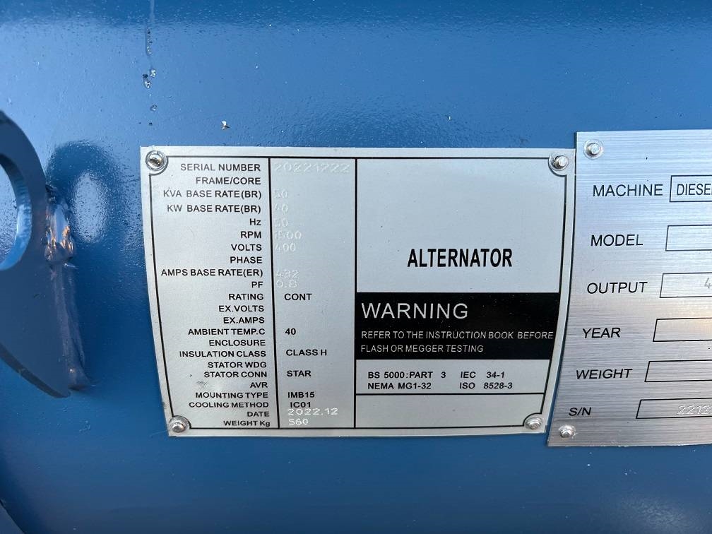 Ricardo 50kva (40kw) generator 3 phase 50hz 400v unused 2022 5009a Ricardo 50kva (40kw) generator 3 phase 50hz 400v unused...