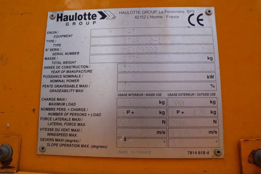 Haulotte STAR 10 Electric, 10m Working Height, 3m Reach, 20 2011 HAULOTTE - STAR 10 - 63759 STAR 10 Electric, 10m Working ...
