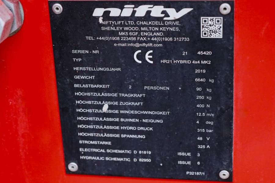 Niftylift HR21 HYBRIDE 4x4 MK2 Valid Inspection, Hybrid, 4x4 2019 NIFTYLIFT - HR21 HYBRIDE 4x4 MK2 - 63229 Niftylift HR21 ...