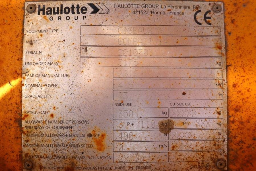 Haulotte Compact 14 Electric, 14m Working Height, 350kg Cap 2016 HAULOTTE - Compact 14 - 63053 Compact 14 Electric, 14m Wo...