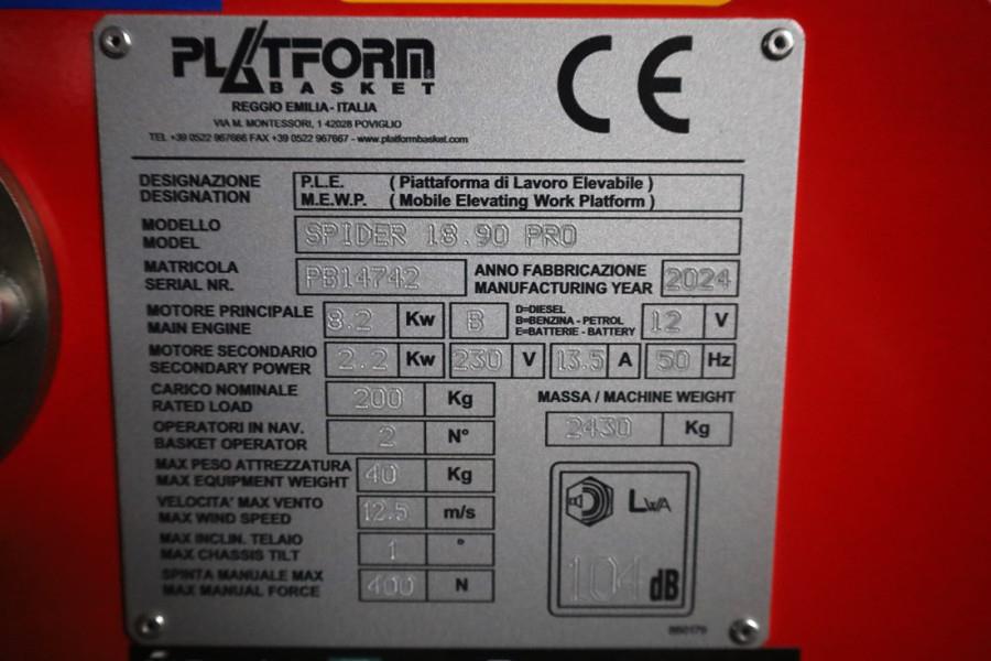 Platform Basket Spider 18.90 PRO CE Declaration, Valid inspection, 2024 PLATFORM BAS - Spider 18.90 PRO - 63220 Basket Spi...