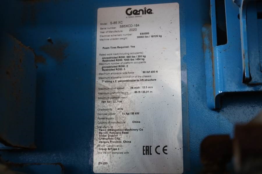 Genie S-85XC Valid inspection, *Guarantee! Diesel, 4x4 D 2020 GENIE - S-85XC - 63216 S-85XC Valid inspection, *Guarantee! ...