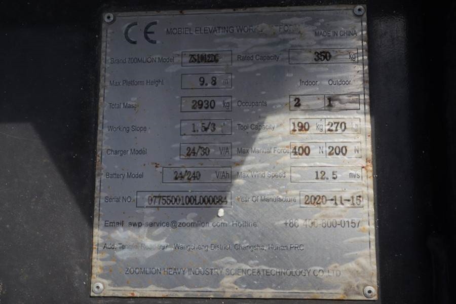 Zoomlion ZS1012DC Valid Iinspection, *Guarantee! 11.8m Work 2020 ZOOMLION - ZS1012DC - 61003 Zoomlion ZS1012DC Valid Iinsp...