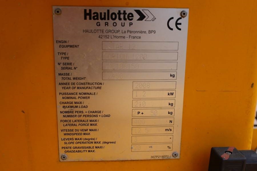 Haulotte STAR 12 Electric, 12m Working Height, 3m Reach, 21 2008 HAULOTTE - STAR 12 - 63297 STAR 12 Electric, 12m Working ...