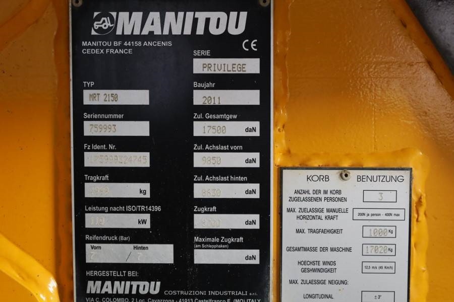 Manitou MRT2150+ Diesel, 4x4x4 Drive, 5t Cap. 20.6m Boom, 2011 MANITOU - MRT2150+ - 63012 MRT2150+ Diesel, 4x4x4 Drive, 5t...