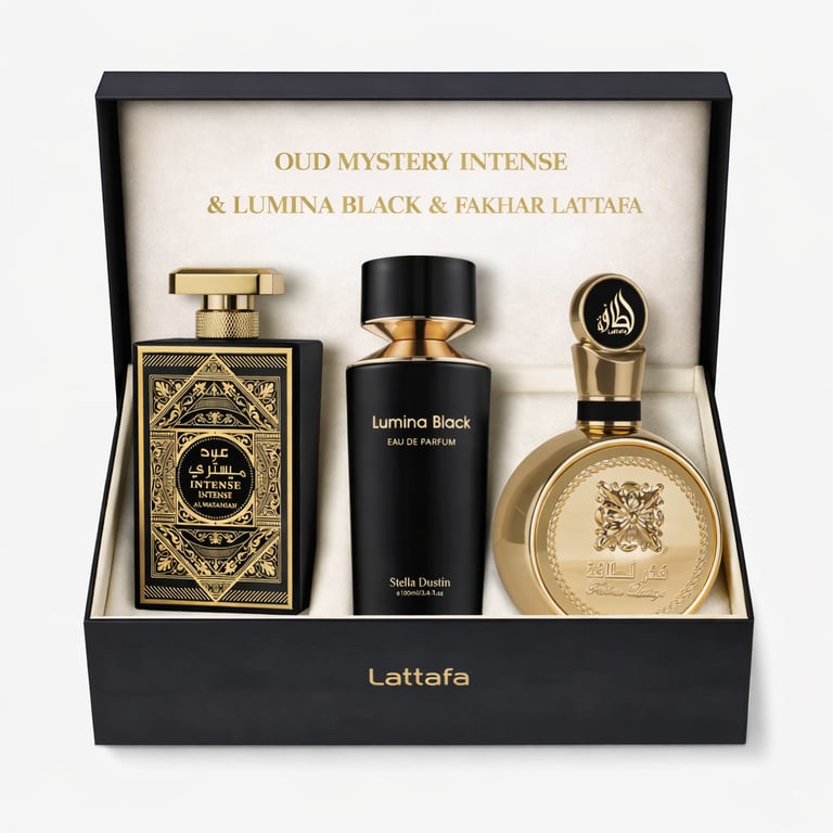 Kit Oud Mystery, Lumina Black e Fakhar Gold (100ml)