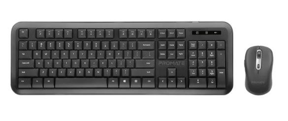 Promate Ergonomic Wireless Keyboard & Mouse Combo with USB-A/USB-C dongal,black