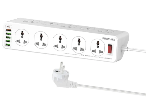 Promate 10AC Socket Space Efficient Power Strip with 20W USB-C Power Delivery