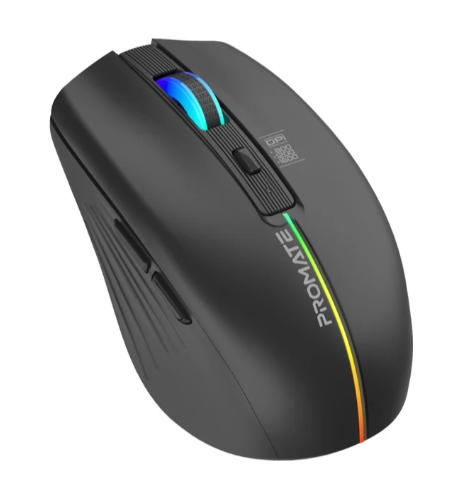 Promate 2.4GHz Wireless Ergonomic Optical Mouse with LED Rainbow Lights