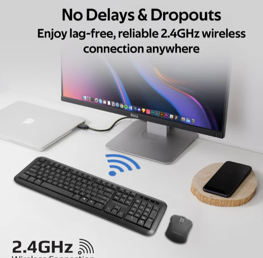 Promate Ergonomic Wireless Keyboard & Mouse Combo with USB-A/USB-C dongal,black alternate view