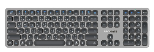 Promate Full-Size Triple-Mode Slim Wireless Keyboard w/ Scissor Keys, & Multi-Device Connectivity