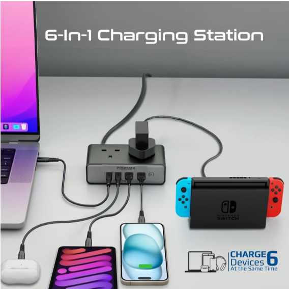 Promate 65W Power Delivery GaNFast™ charging station alternate view